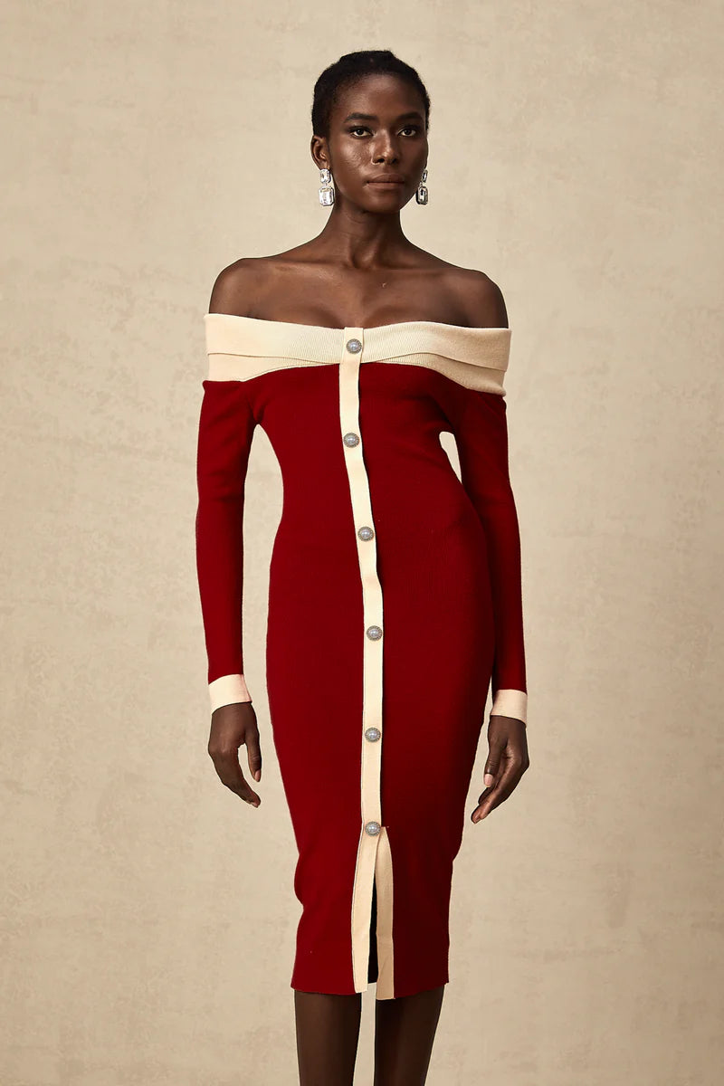 Soline off-shoulder knit midi dress
