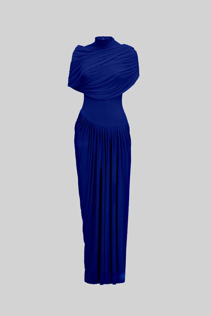 Elegantes dreiteiliges Maxikleid mit gerissenen Details und drapierenden Rock - Marineblau