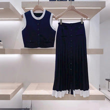 Crew Neck Sleeveless Knitted Vest Skirt Set