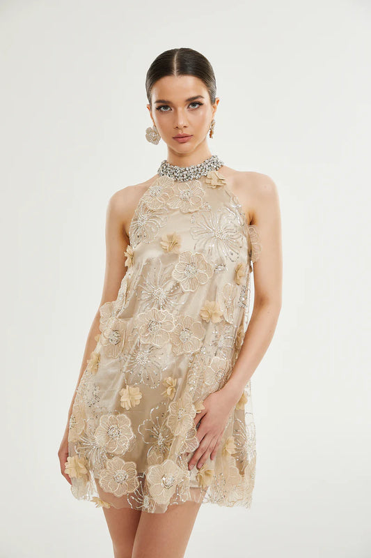 Liane embelli une mini robe à fleurs
