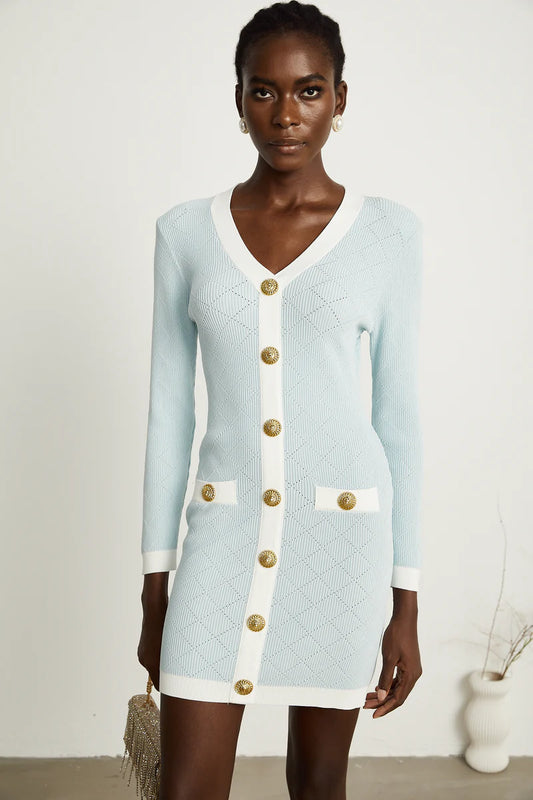 MATHILDE BLUE CHECK-PATTERN MINI MINI Robe