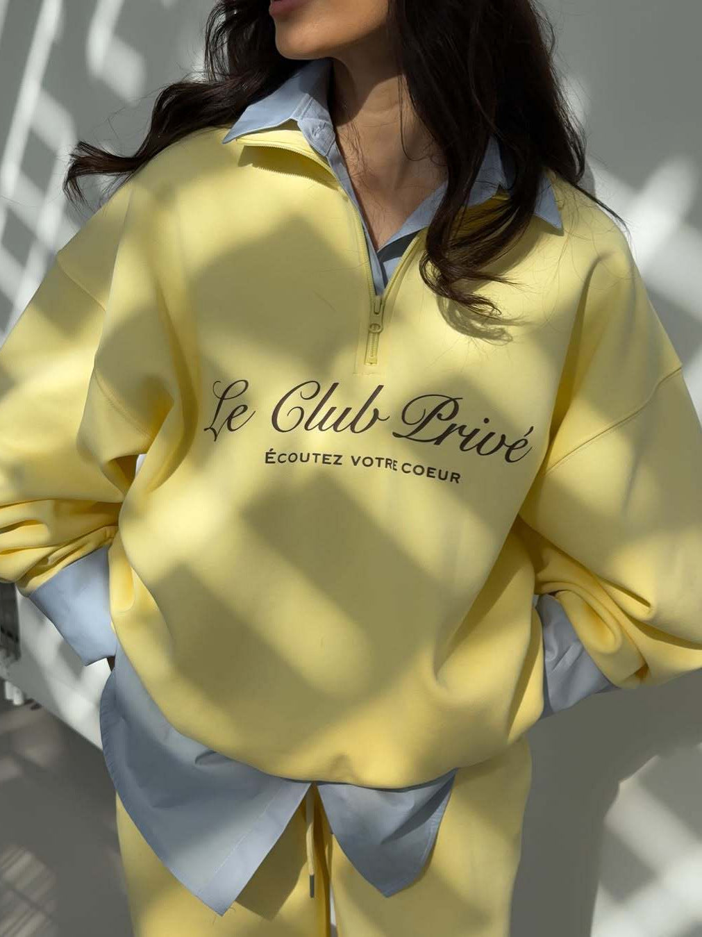 half-zipper lapel loose sweatshirt two-piece set