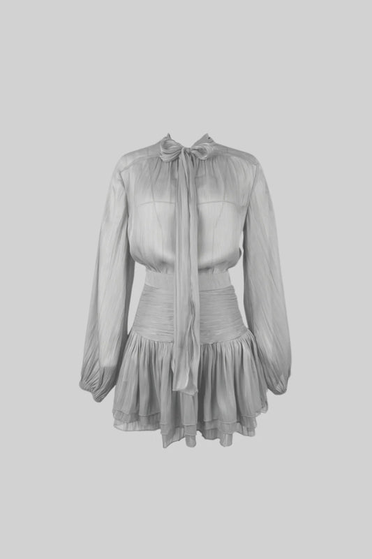 Pleated Set With Shirt and Mini Draped Skirt - Silver