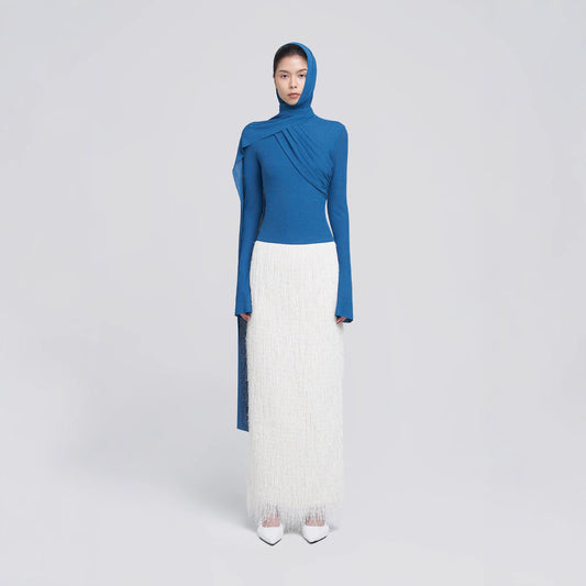 Waist hooded top tassel long skirt
