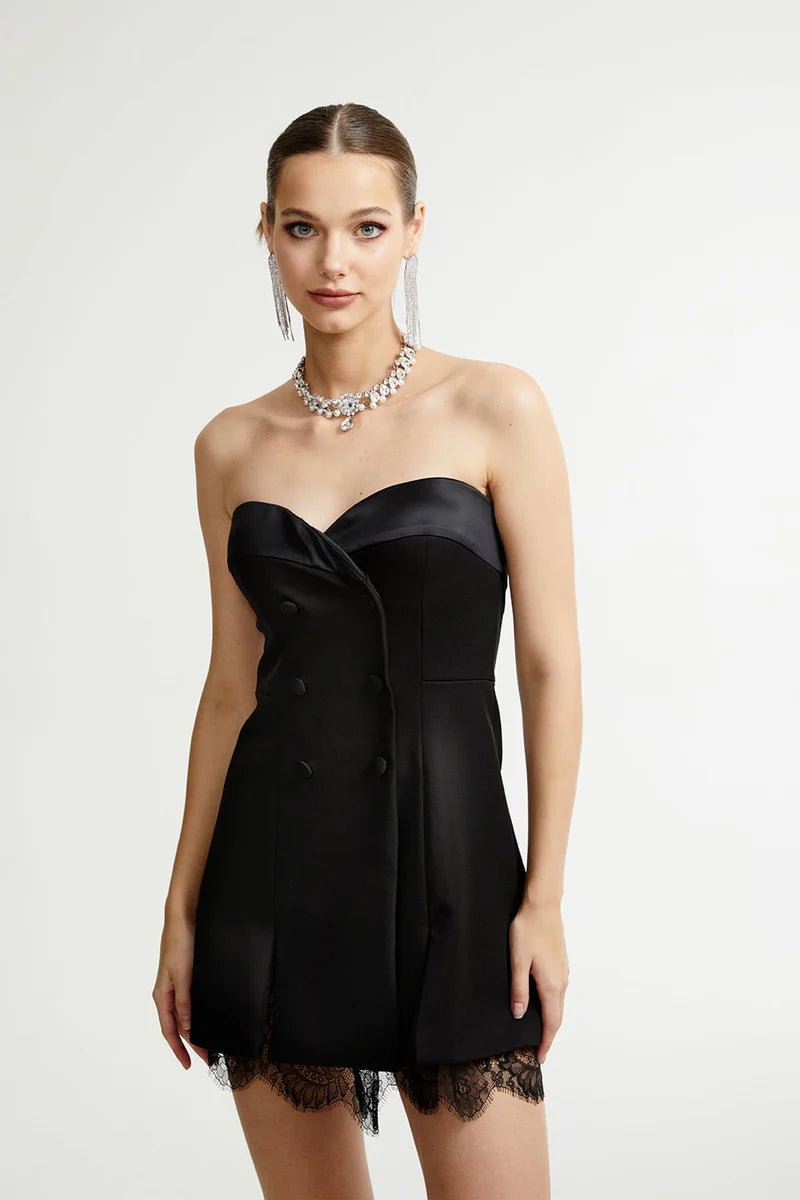 Zephyra black lace-detail mini dress