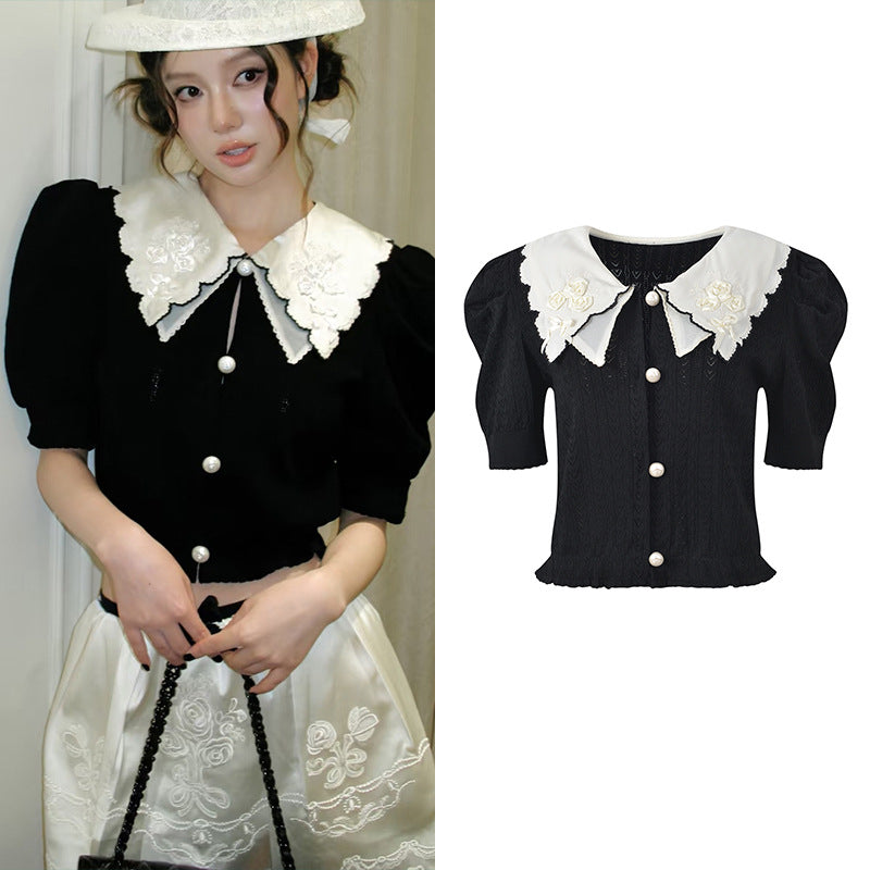 doll collar flower embroidery