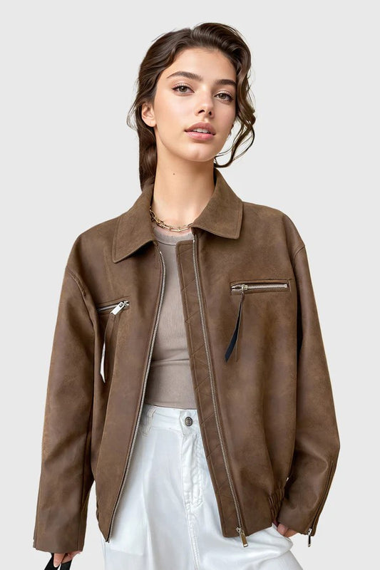 Minimal Leather Jacket with Zipper