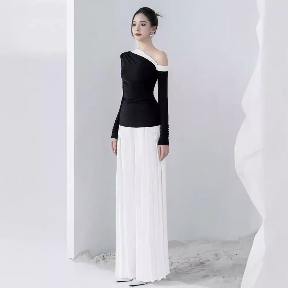 Black and white color-blocked top