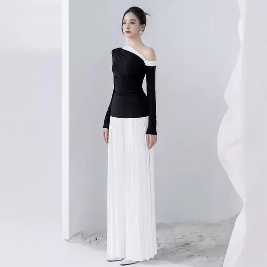 Black and white color-blocked top