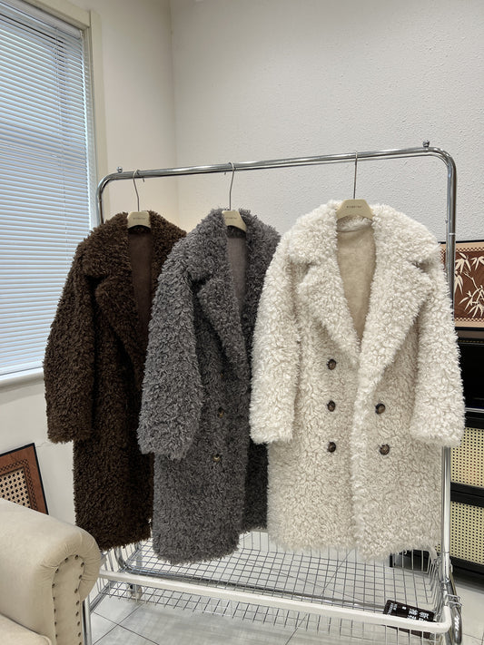 Lambswool fur long coat