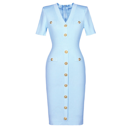 V-Neck  Slim Short Sleeve Dress