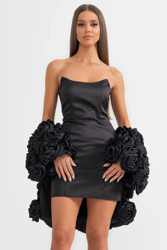 Mini robe sans bretelles avec paroraux floraux 3D détachables - blanc