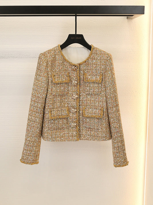 Beaded tweed short coat