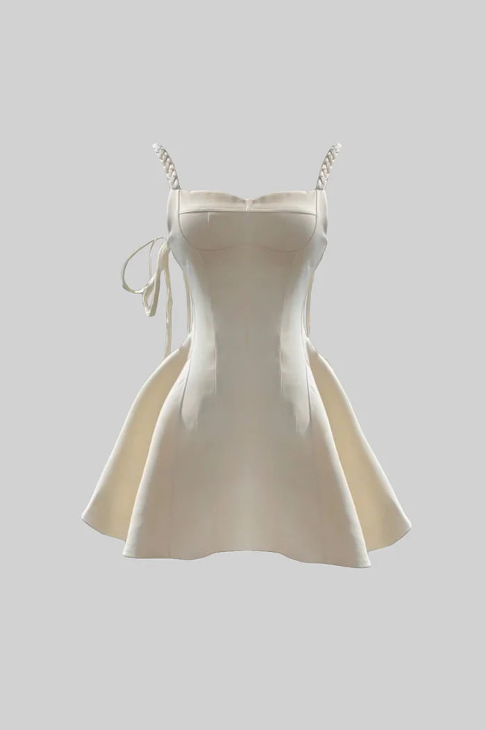 Silhouette Mini Dress With Flared Hemline And Braided Straps - Ivoire