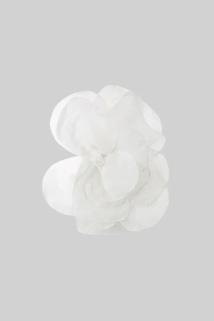 3D Voluminous Organza Floral Mini Dress - White