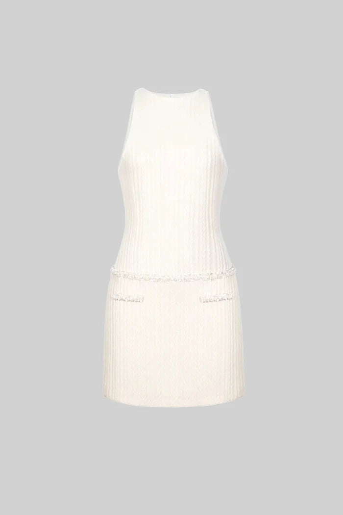 Elegant Sleeveless Textured Mini Dress- Ivoire