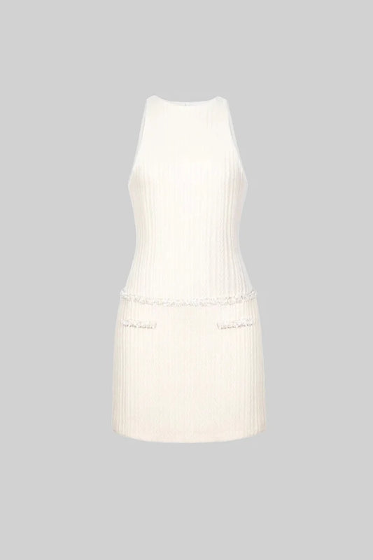 Elegant Sleeveless Textured Mini Dress- Ivoire