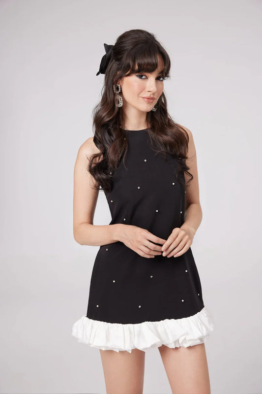 Eléa Black Embellied Mini Robe