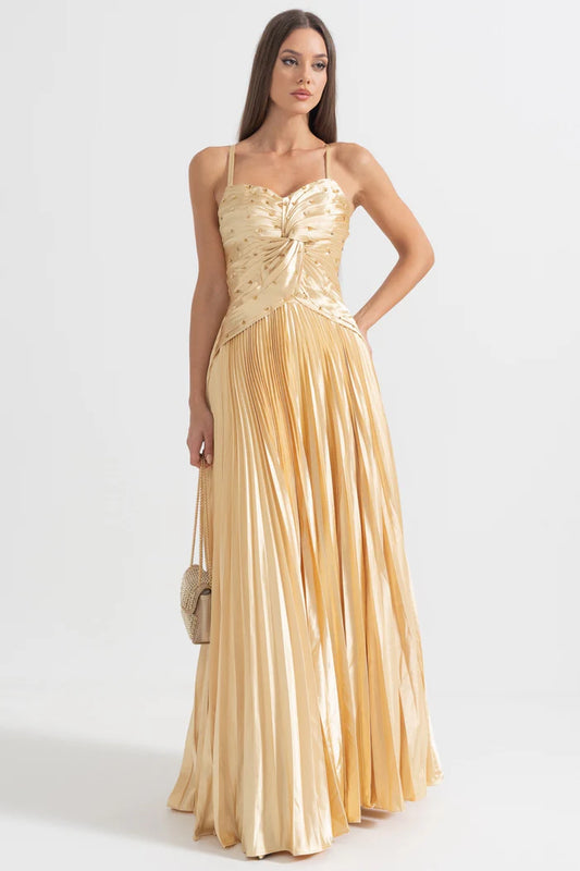 Robe en cascade avec détail de dentelle arrière - or