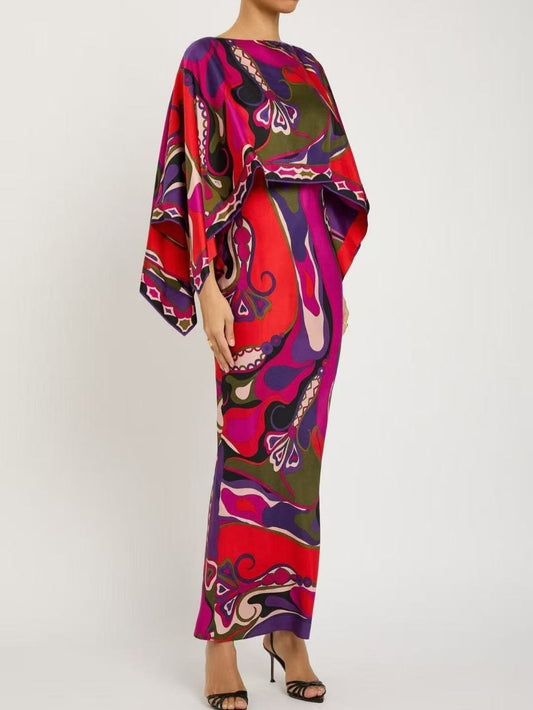 New Spring Silk Cape + Suspender Dress Digital Print Set