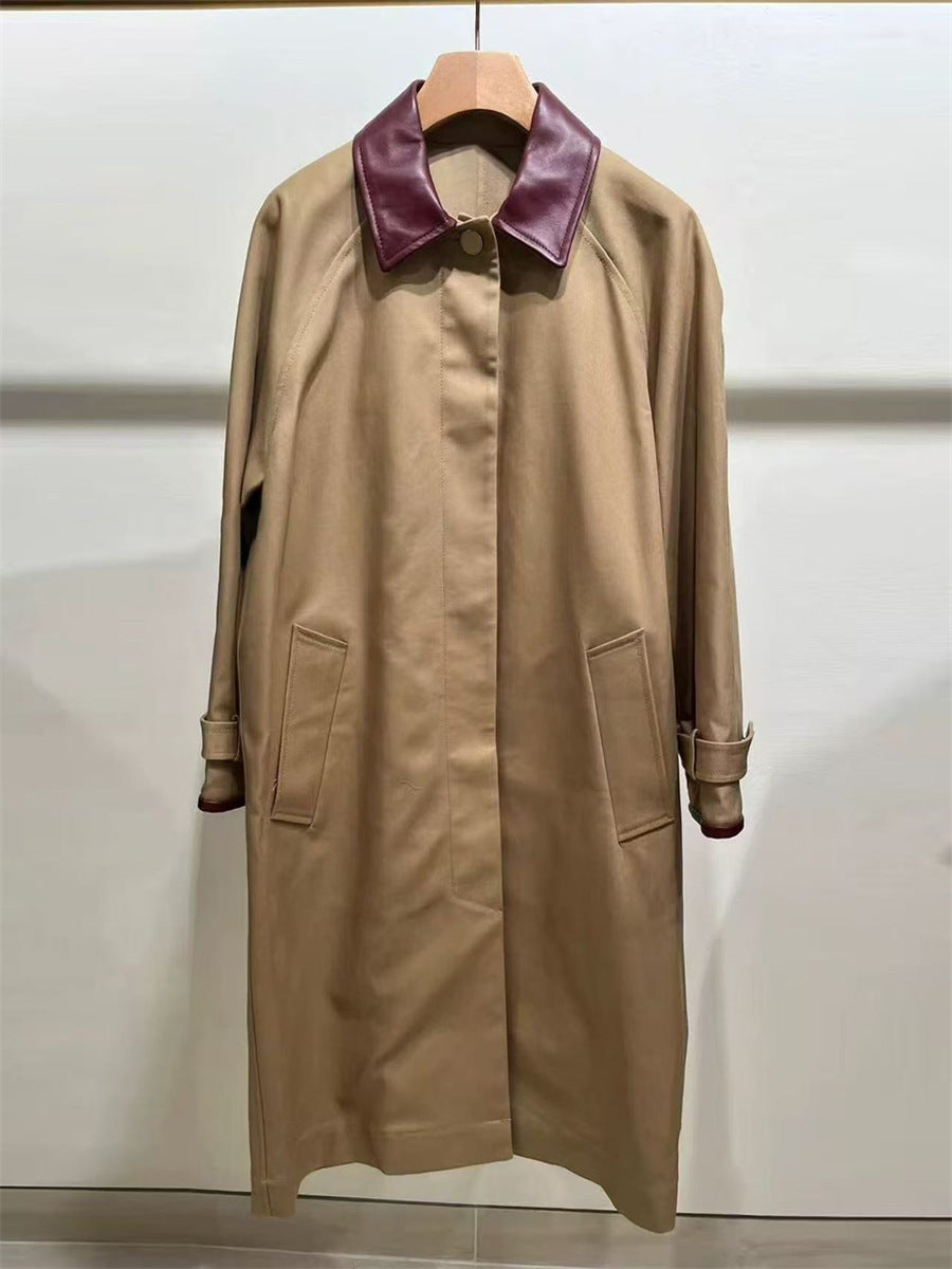 Lapel Contrast Long Trench Coat Jacket