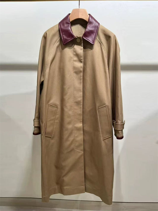 Lapel Contrast Long Trench Coat Jacket