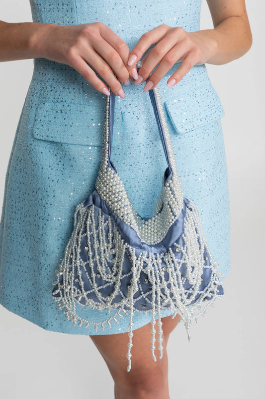 Beaded Satin Mini Bag – Blue