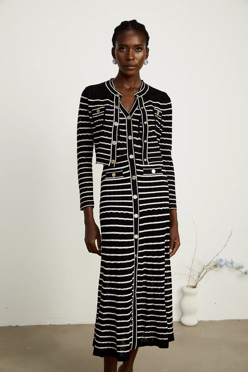 Charlotte Striped Triped Cardigan & Dress Matching Ensemble