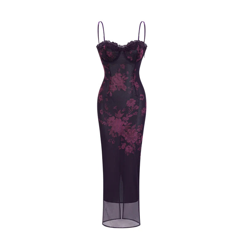 Róisín purple floral-print midi dress