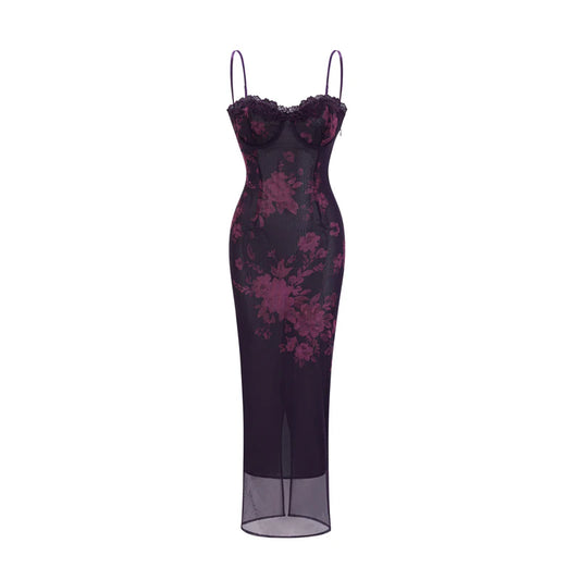 Róisín purple floral-print midi dress