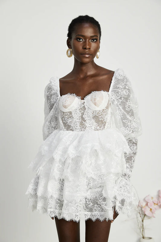 Nadine Semi-Cheer Lace-Trim Mini robe