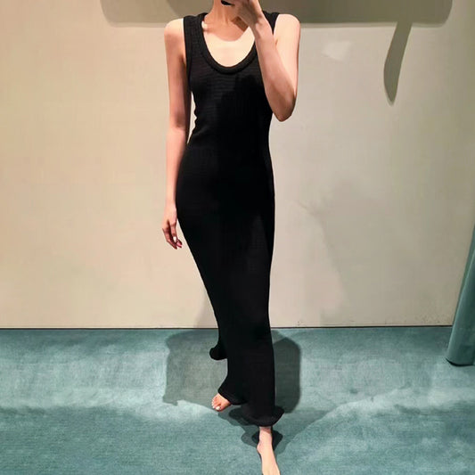 Slim U Neck Hem Curved Dress