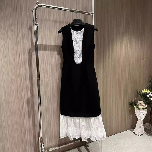 Lace stitching long fishtail dress