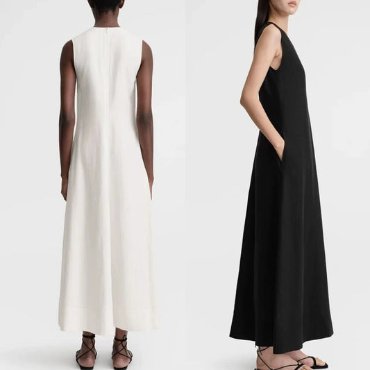 Robe sans manches en mélange de lyocell à col en V