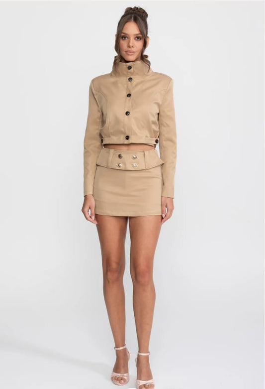 Double-Breasted Cropped Jacket And Mini Skirt Co-Ord Set