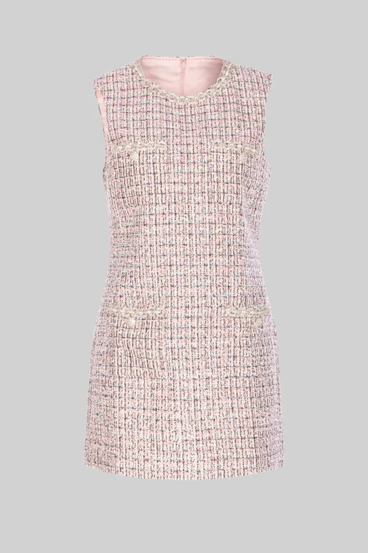 Sleeveless Tweed Mini Dress - Pink