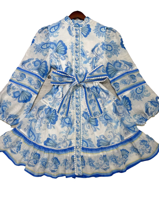 Lace-up waist printed dress