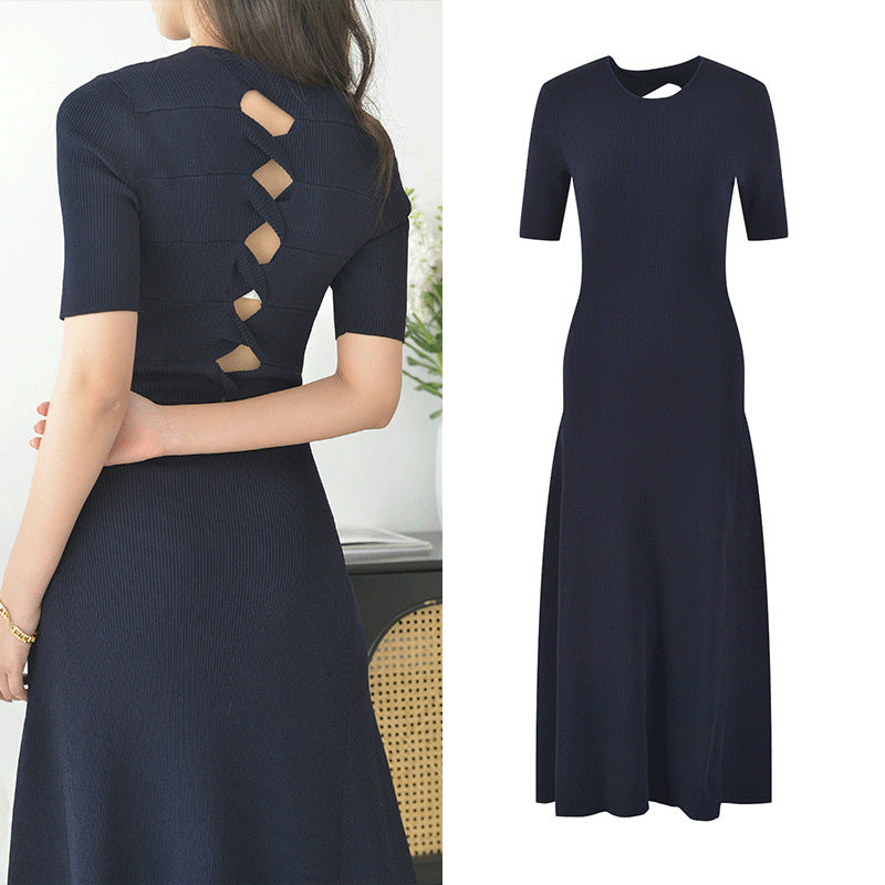 Black inner knitted panel short sleeve dress