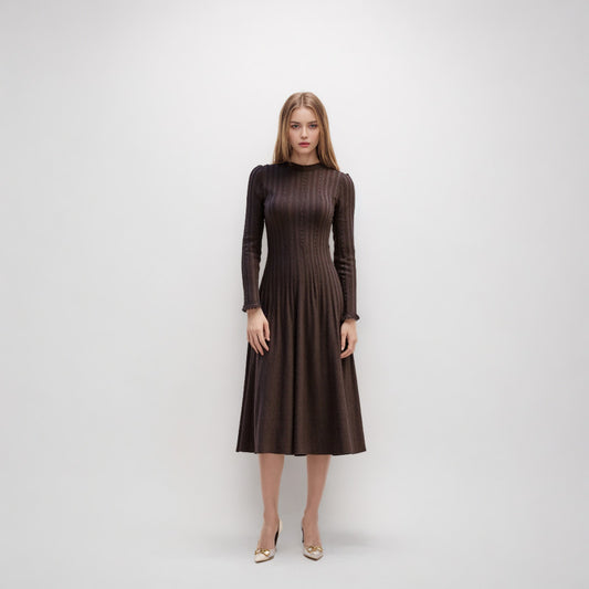 silver thread midi knitted dress