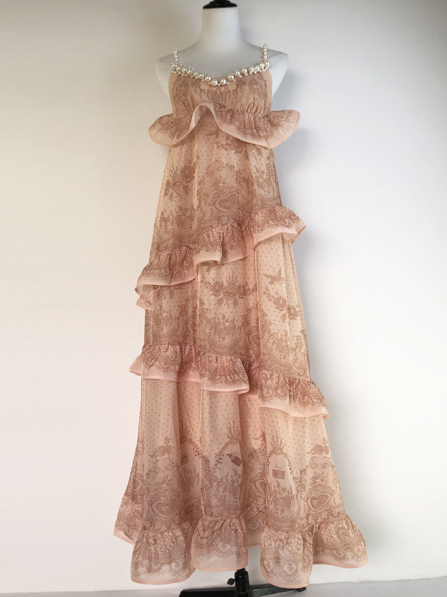 ruffle beaded  long dress