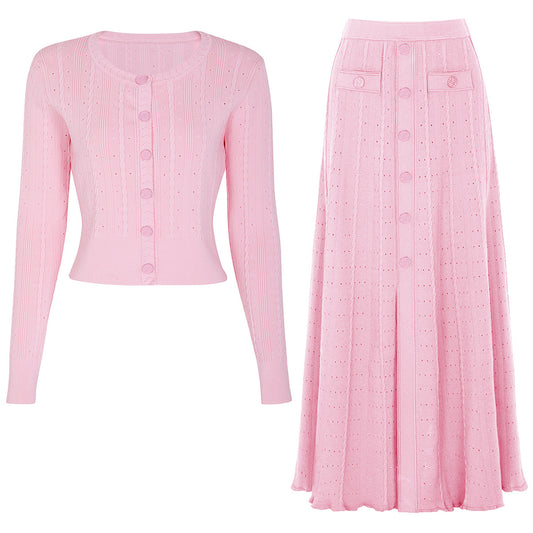 Fall New Fashion Popular Knitted Women's Top Jacket + Skirt Suit