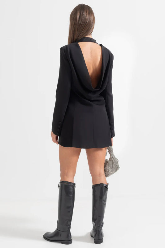 Elegant Backless Blazer With Shawl Collar - Black