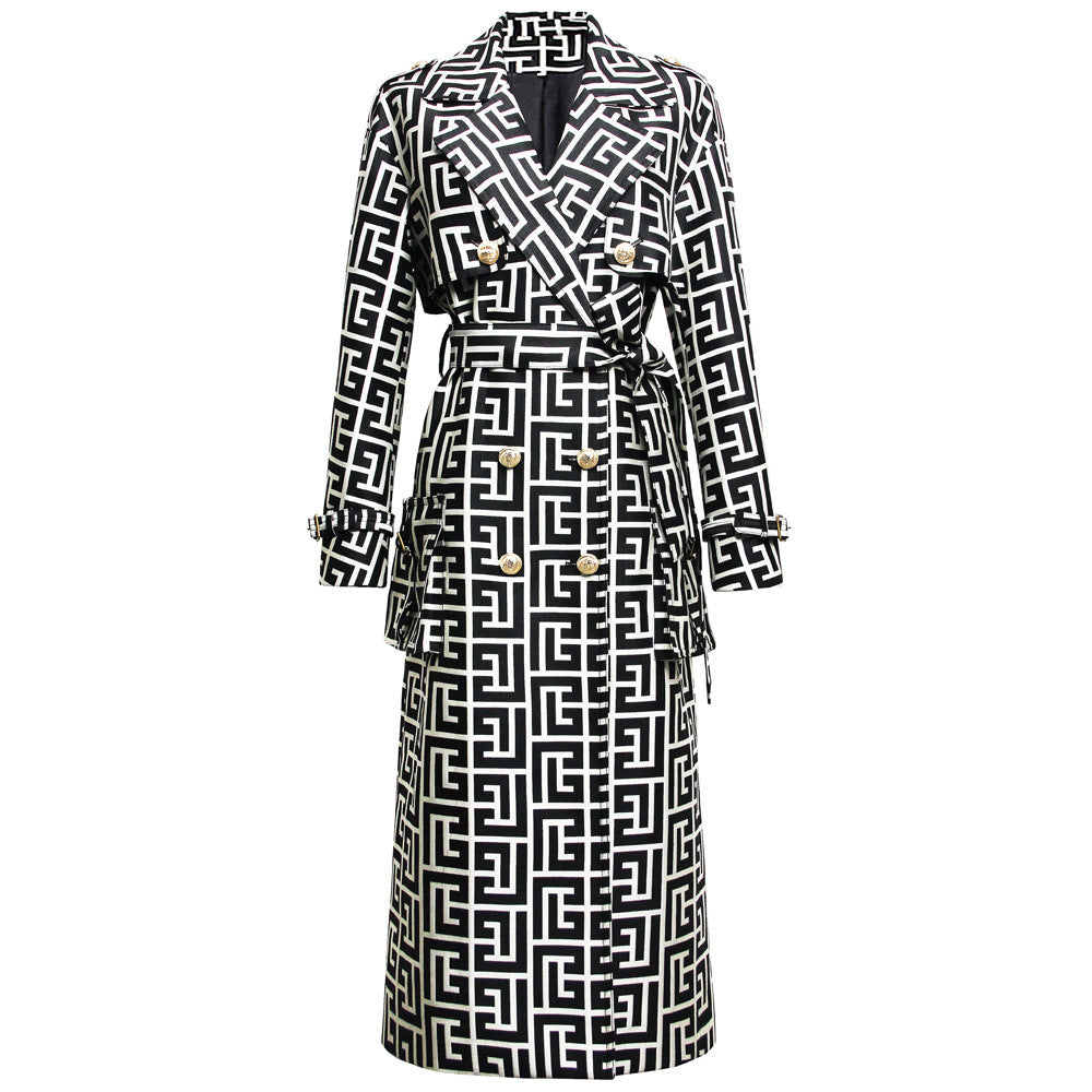 Jacquard Belt Hepburn-Style Women's Coat