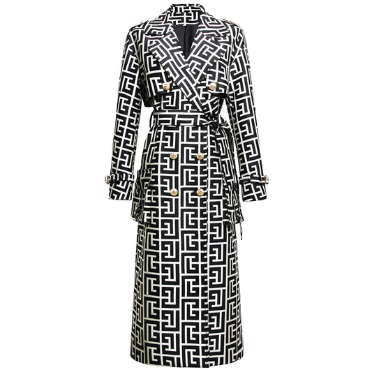 Jacquard Belt Hepburn-Style Women's Coat
