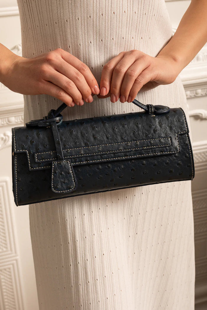 Sophisticated Rectangular Purse With Dotted Pattern - Dark Blue