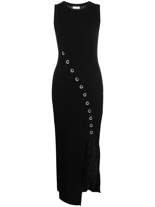 SANDRO crystal-embellished ribbed-knit maxi dress