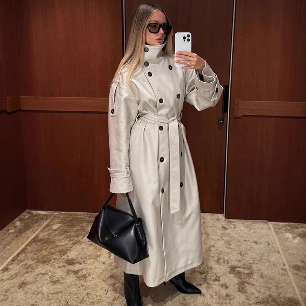 Palma new double-breasted long trench coat