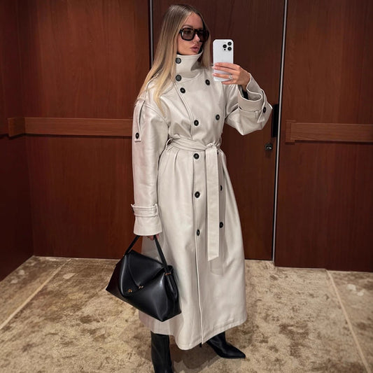 Palma new double-breasted long trench coat
