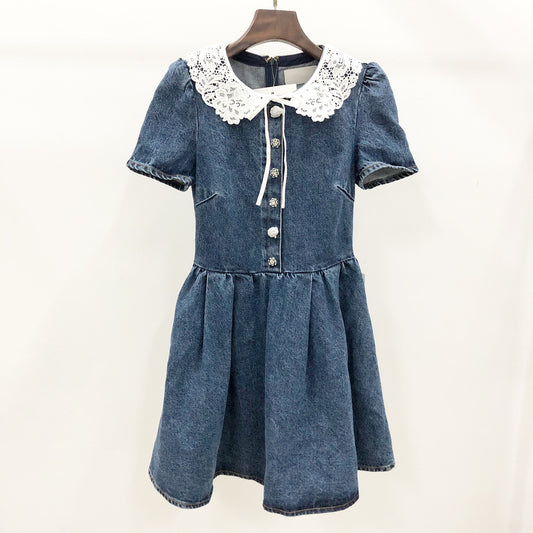 Denim Skirt Delicate Doll Collar