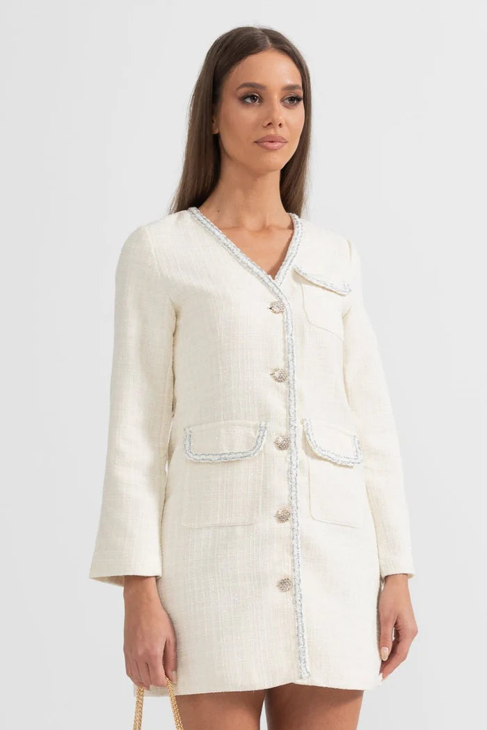 Modern Silver Stitching Dress - White